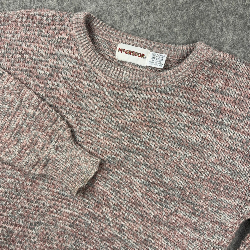 VTG McGregor Sweater Men Medium Pink Gray Marled Knit Fuzzy Soft Crewneck 80s